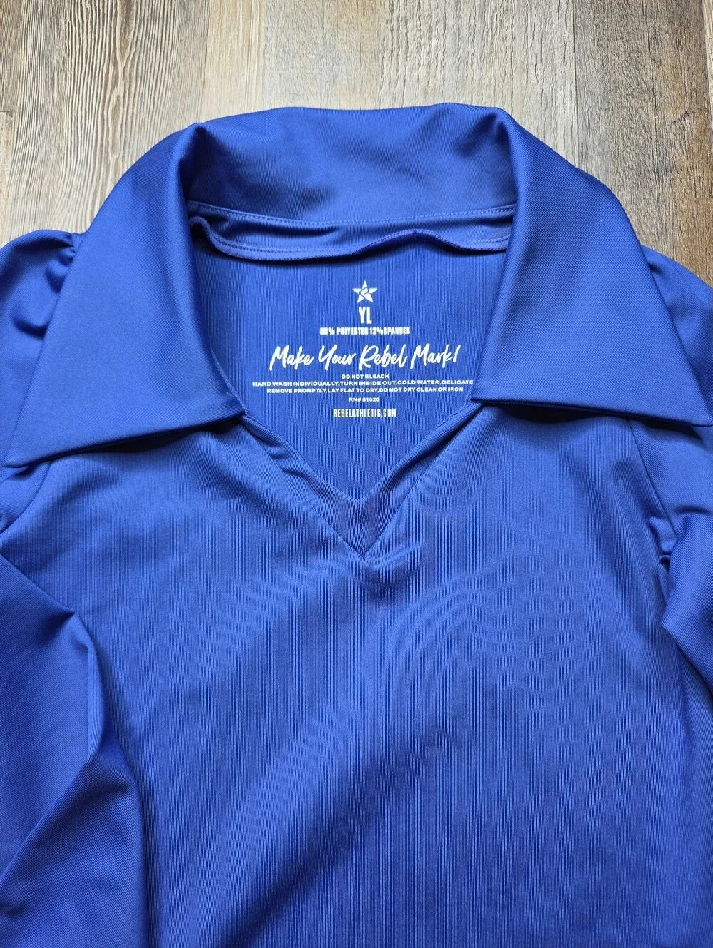 Rebel Athletic Youth Large Blue Collared Long Sleeve Body Suit Rhinestones